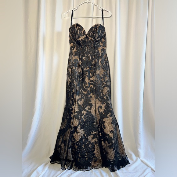 JOVANI Black and Tan Strapless Mermaid Gown | 6 - Picture 9 of 16